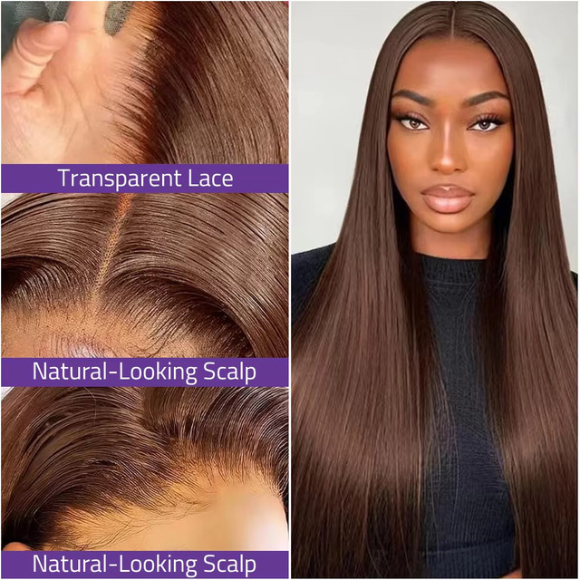 Fuduete Perücke, 13x6 HD Lace Frontal, vietnamesisches Echthaar, schokoladenbraun, glatt, Super Double Drawn - Bild 1