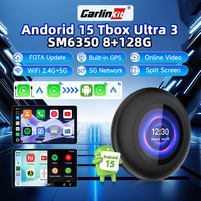 Carlinkit Android 15 AI Box Kabelloser CarPlay und Android Auto Adapter mit 5G LTE Unterstützung für BMW, Schwarz - Bild 1