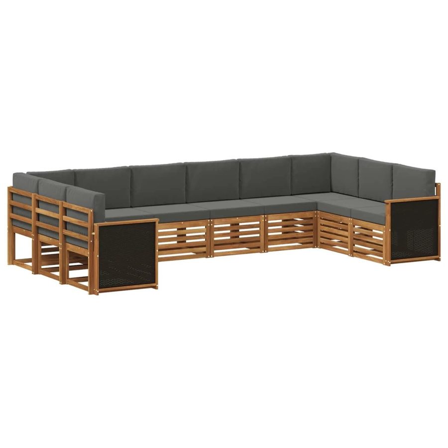 vidaXL Ecksofa Set in L-Form aus Akazienholz mit Kissen in Anthrazit und Natur - Bild 2