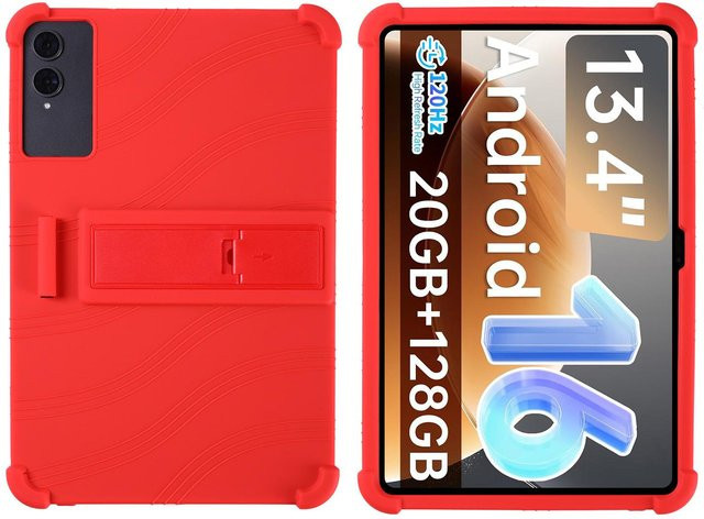 Stoßfeste Silikon-Hülle mit verstellbarem Ständer für dein Teclast T65 13,4 Zoll Tablet in Rot - Bild 1