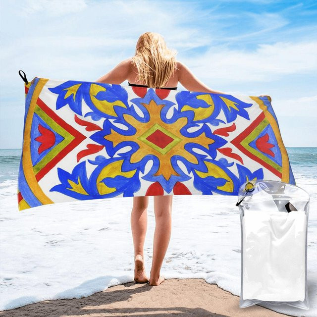 Strandtuch mit Portugiesischem Azulejo-Design von JMG Household Supplies, weiche Mikrofaser, schnelltrocknend und saugfähig, Multicolour, B/T: 70 x 140 cm - Bild 1