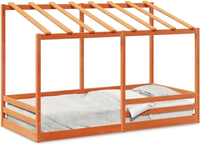 vidaXL Kinderbett mit Dach aus massivem Kiefernholz in Wachsbraun B/L: 80 x 200 cm - Bild 1