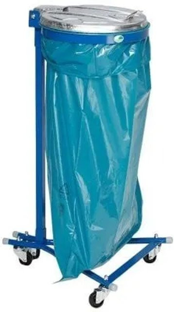 PROREGAL Einzel Abfallsammler aus verzinktem Stahl mit Metall Deckel und 4 Rollen, Blau, H x B x T: 100 x 49 x 52 cm - Bild 1