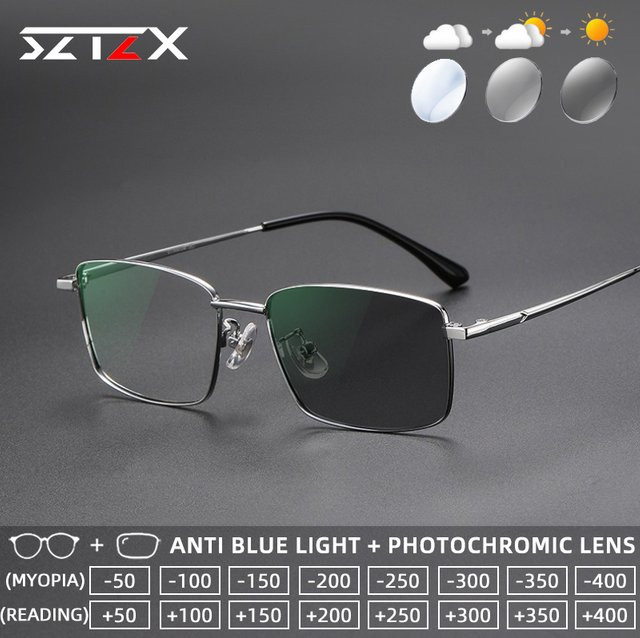 SZTZX Progressive Lesebrille, Titan, rectangular, silver, photochrome, Anti-Blaulicht - Bild 1