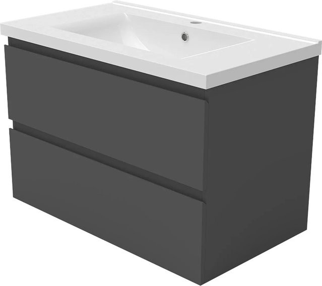 AICA Badmöbel Aalst 2-teiliges Waschbecken-Set mit Keramik-Waschtisch und Unterschrank, Matt Anthrazit, Grifflos mit Softclose Schubladen, Breite: 80 cm, Höhe: 56 cm, Tiefe: 44,5 cm - Bild 1