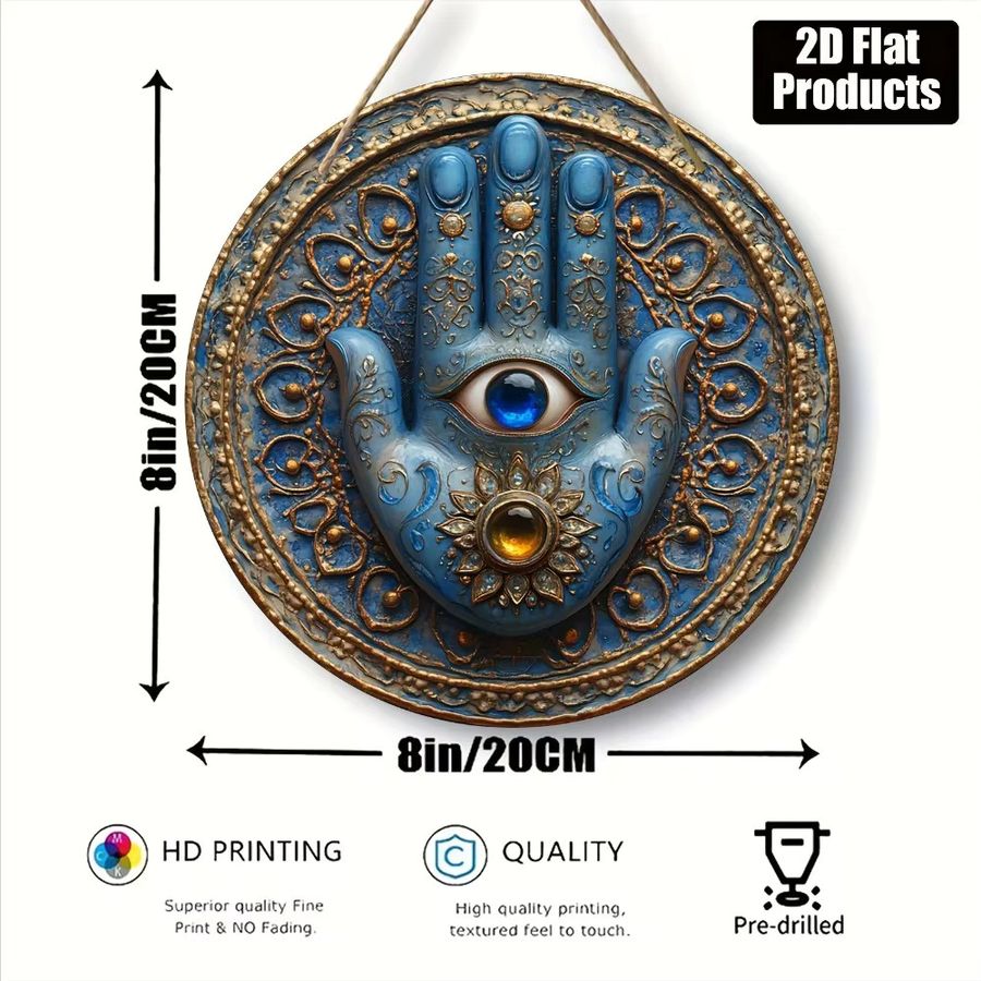 CIFBUY Hamsa-Wanddekoration rundes Mandala-Kunstschild handgeschnitzt B/H: 20,3 x 20,3 cm - Bild 3