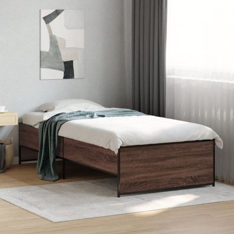 Vidaxl Einzelbett Bettgestell in Braun mit Eichen-Optik aus Holzwerkstoff und Metall B/T/H: 90 x 200 cm - Bild 1
