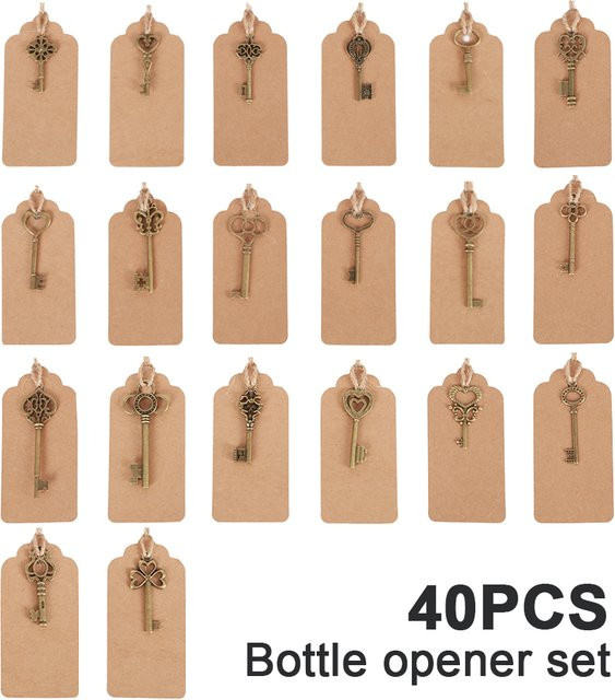 40er Set Willstar Flaschenöffner in Skelett-Schlüssel-Optik aus Metall, Kupfer und Gold, inklusive Aufkleber-Karten als Gastgeschenk für Hochzeit und Feier - Bild 1