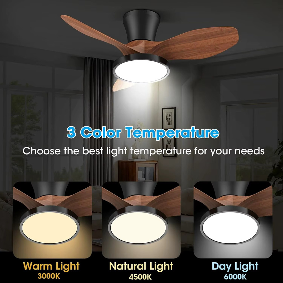 LINYILIGHT LED Deckenventilatorleuchte mit Fernbedienung in Weiß, modern und rund für Schlafzimmer, Esszimmer oder Küche - Bild 3