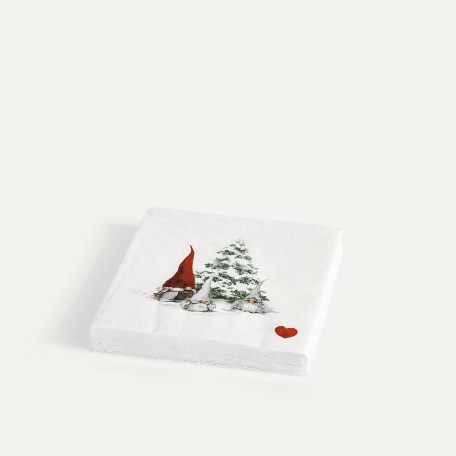 Åsas Tomtebod Nordische Weihnachtswichtel Servietten, 20er-Pack, Farben: Rot, Grün, Weiß, B/B: 33 x 33 cm - Bild 1
