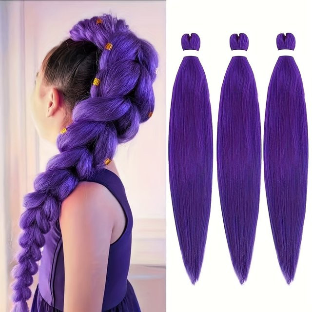 ISIGROSI Haarverlängerung Yaki Synthetisch, 3 Teile, Lila, 20'' - Bild 1