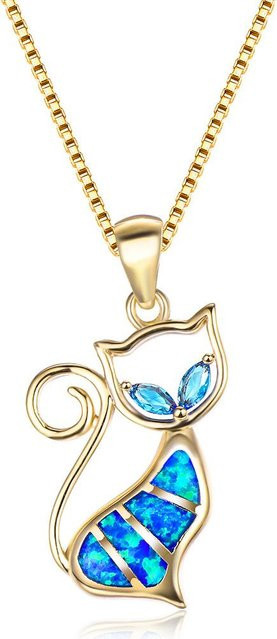 YIRAN Jewelry 5 Halskette, Katzenanhänger, wasserblau, diamantblau, Damen - Bild 1