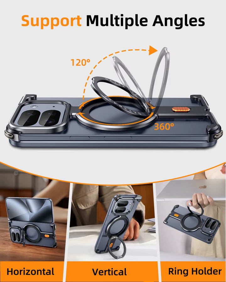 Eary Handyhülle für Google Pixel 10 Pro Fold in Schwarz mit Magsafe Metallring und drehbarem Ständer für 360 Grad Schutz - Bild 4