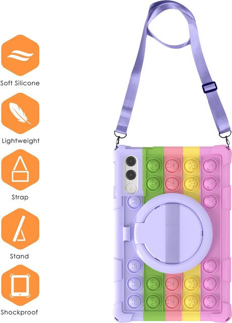 Silikon Kinderhülle für Xiaomi Redmi Pad 2 11 Zoll 2025 mit Ständer, Schultergurt und Stifthalterung in Lila/Mehrfarbig - Bild 1