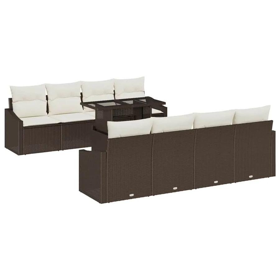 vidaXL 7-teiliges Garten-Sofa-Set aus Poly Rattan in Braun mit Kissen und Tisch - Bild 2