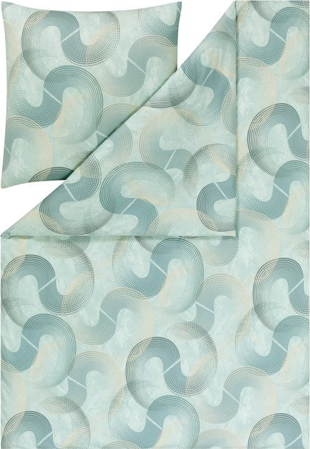 Estella Bettwäsche Tobias Mako-Jersey aus Baumwolle mit Grafikmuster in Grün, Türkis und Blau, B/H: 135 x 200 cm und 80 x 80 cm - Bild 1
