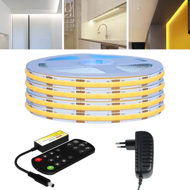 CENFAYA COB-LED-Streifen Set mit RF-Fernbedienung, 12 V, dimmbar, warmweiß und natürlich, flexibel für Zimmer, Küche und Schrank - Bild 1