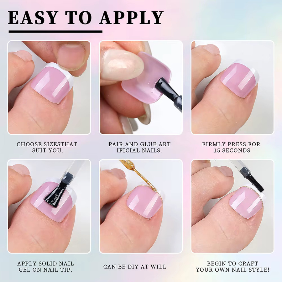 MAFANAILS Kunstnägel Zehennägel, rosa/nackt, glänzend, kurz, quadratisch, 120 Stück - Bild 6