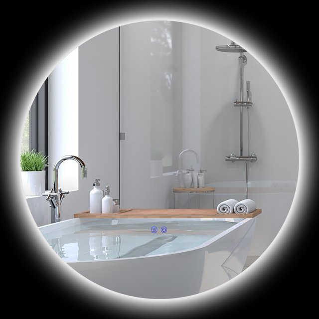Aosom LED-Runder Badezimmerspiegel mit Anti-Beschlag-System und Touch-Schalter, Weiß und Silber, Durchmesser: 80 cm - Bild 1