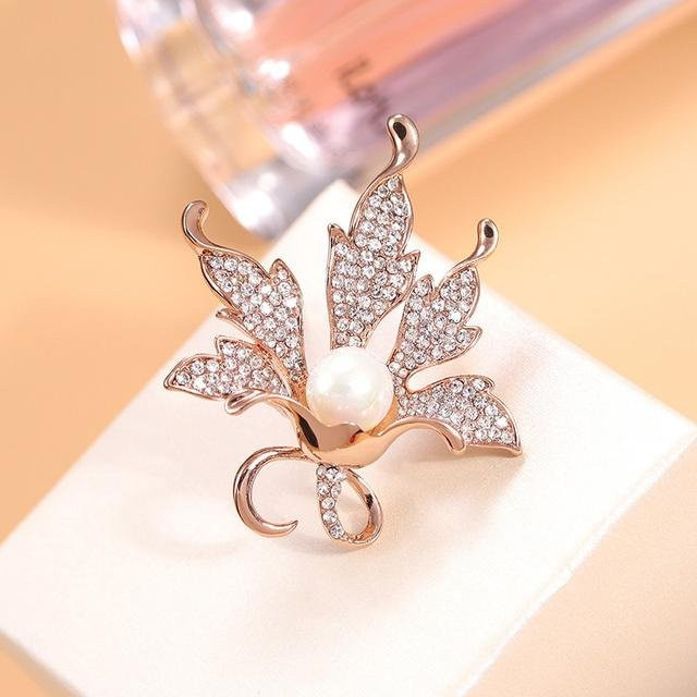 YIRAN Jewelry Brosche Ahornblatt, Strass, Damen, gray - Bild 1
