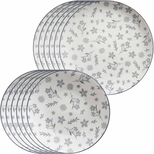 Ritzenhoff & Breker Tafelservice Sendai Blume 12er Set in Grau und Weiß mit floralem Design - Bild 1