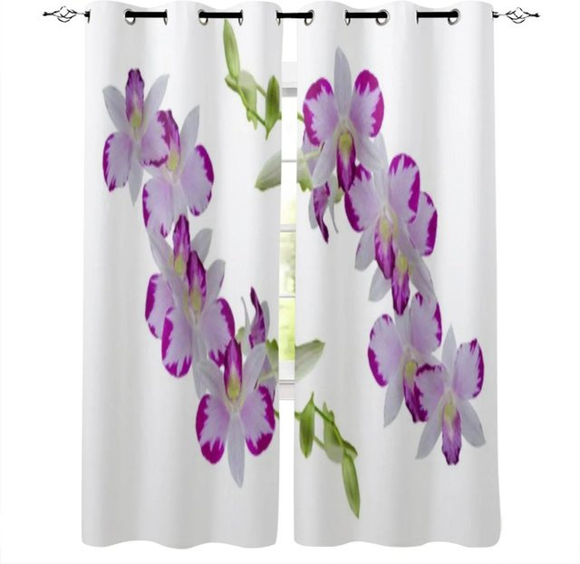 A Family Of Home Textiles Vorhang mit Lila Phalaenopsis Orchideen und Schmetterlings-Print, semi-transparent, 2er-Set, Farbe: Lila und Weiß, Breite: 50 cm, Höhe: 50 cm - Bild 1