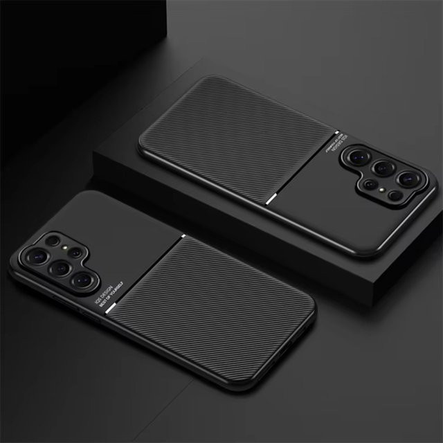 Magnetische Lederhülle im Business Kevlar-Stil für Samsung Galaxy S26 Ultra S26+ S25 Edge S24 S23 FE S22 S21 Plus, stoßfeste Abdeckung in Schwarz und Grün - Bild 1