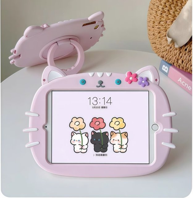 Silikon Tablet Schutzhülle mit Katzen-Design für Apple iPad Air 2 3 4 5, iPad Mini 6 und iPad Pro 11 in Pink - Bild 1