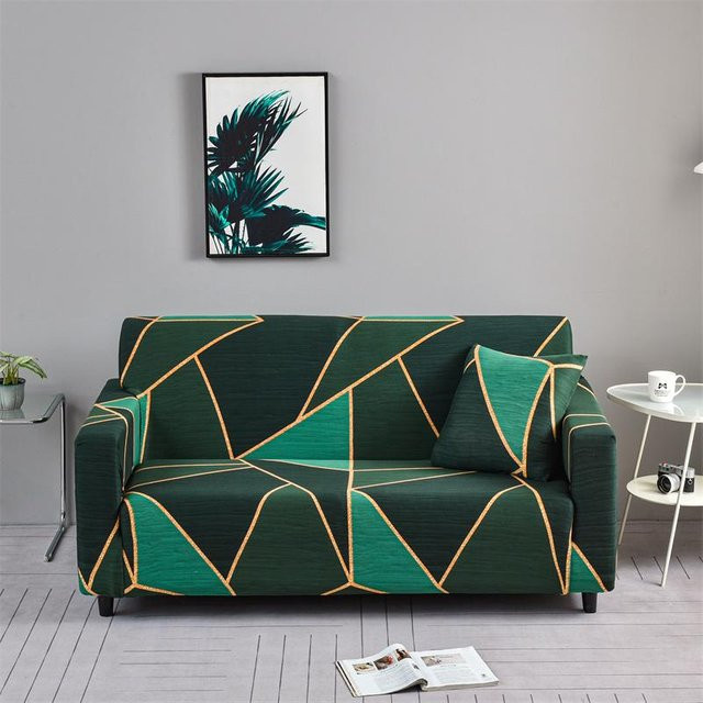 HOUSMIFE Elastische Sofahusse mit geometrischem Design in Grün, Sesselprotektor für 1- bis 4-Sitzer, Breite: 90-140 cm - Bild 1