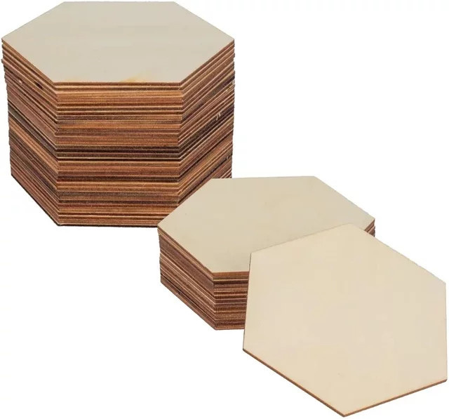 Sechseckige Holzscheiben aus unlackiertem Holz in Beige für DIY-Handwerk und Heimdekoration, Durchmesser: 9 cm - Bild 1