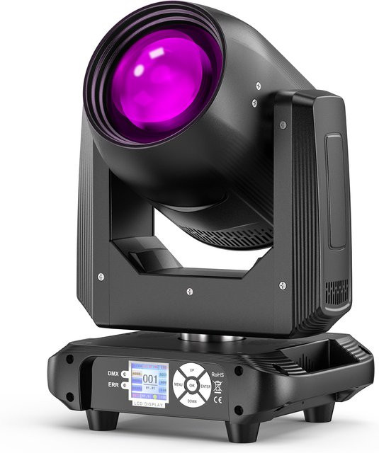 U'King Beam Moving Head LED Bühnenlicht mit 150 W, 18 Prismen, 14 Gobos und Zoom, RGB Regenbogeneffekt, Schwarz/Multicolor, DMX512 für DJ, Disco und Show - Bild 1