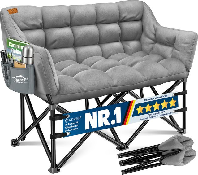 KESSER Campingsofa DUO faltbar, gepolsterte Campingcouch in Grau mit Seitentaschen für Outdoor und Indoor - Bild 1
