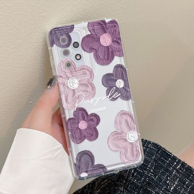 Handyhülle mit Ölgemälde Blume für Samsung Galaxy S23 FE A54 5G A34 A23 A53 A52 A14 A32 A52S A05 S21 S20 FE S22 S23 Ultra in Lila - Bild 1