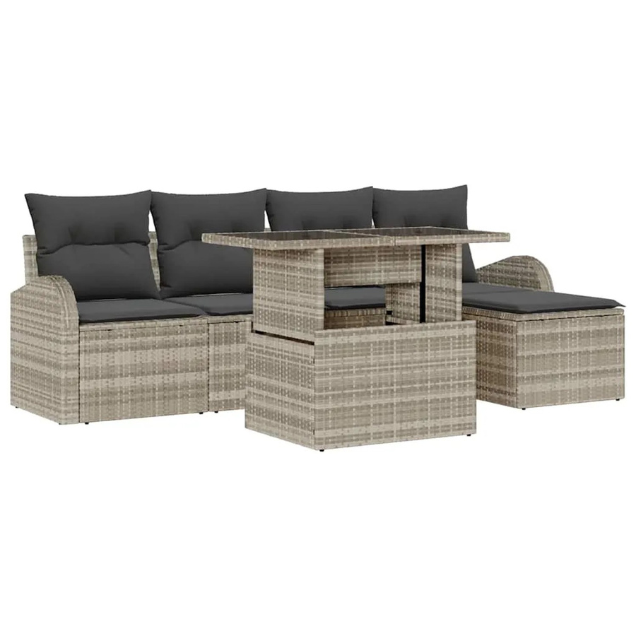 vidaXL Garten-Sofa-Set aus Poly Rattan in Hellgrau mit 6 Teilen und Kissen - Bild 2