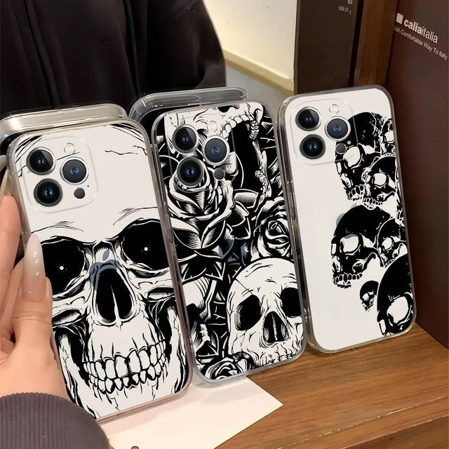 Apple iPhone Schutzhülle mit Totenkopf-Horror-Muster und Laser-Effekt für verschiedene Modelle - Bild 1