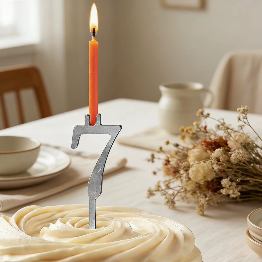 LAIMANEI Zahlen-Kerzenhalter aus Metall in Silber, 10er Set digitale Tortendekoration für Hochzeit, Geburtstag und Party - Bild 4