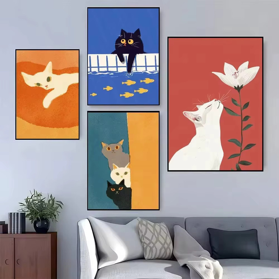 Potdemiel Leinwand-Poster mit buntem Katzenmotiv als moderne Wandkunst für deine Raumdekoration - Bild 3