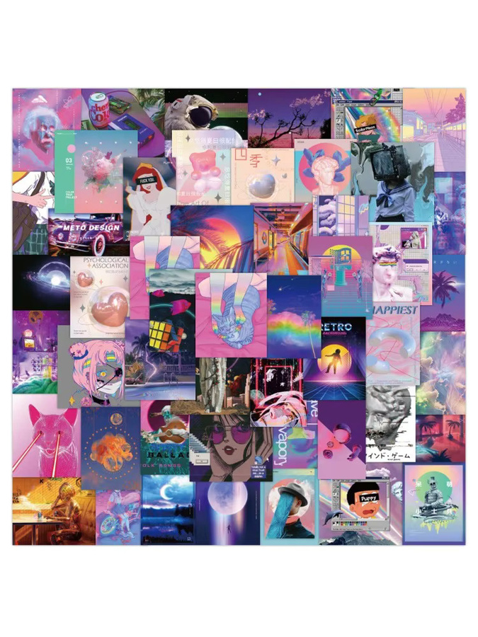 50 Stück Vintage Vaporwave Aufkleber in Multicolour für Notizbücher, Handys und Laptops von Sticker Story Store - Bild 5