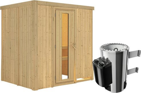 Karibu Sauna Kircholm aus Fichtenholz in Beige für 3 Personen inklusive 3,6 kW Saunaofen mit integrierter Steuerung, B/T/H: 198,0 x 151,0 x 196,0 cm - Bild 1