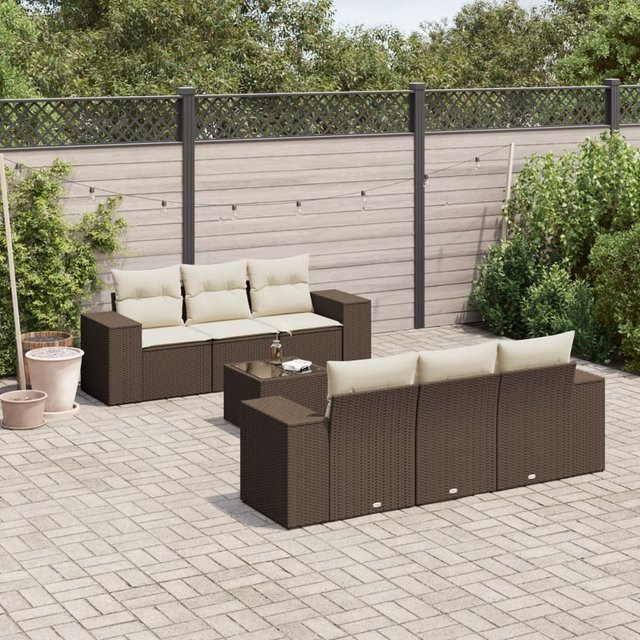vidaXL 7-teilige Garten-Sitzgruppe aus Polyrattan in Braun mit UV-beständigen Kissen und Metallrahmen - Bild 2
