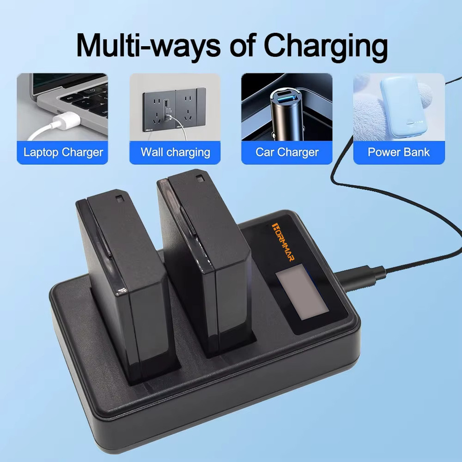 FZ100 Dual-Slot-Akkuladegerät von Sony mit USB-C und Micro-USB in Schwarz für Sony A7M3 A7M4 A7CR A7C II A9 II A9 III ZV-E1 ZV-E10 II Kameras - Bild 3