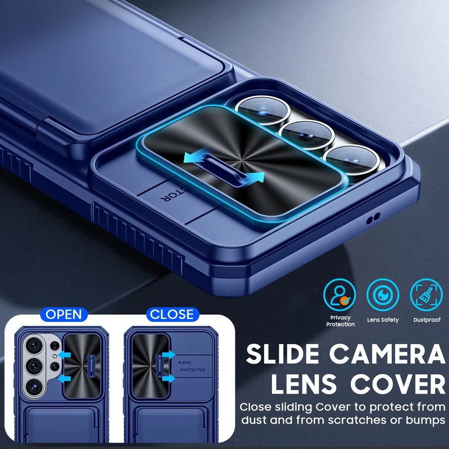 BANGZAO Silikon-Schutzhülle für Galaxy S26 Ultra mit Kartenhalter und RFID-Schutz, Blau - Bild 4