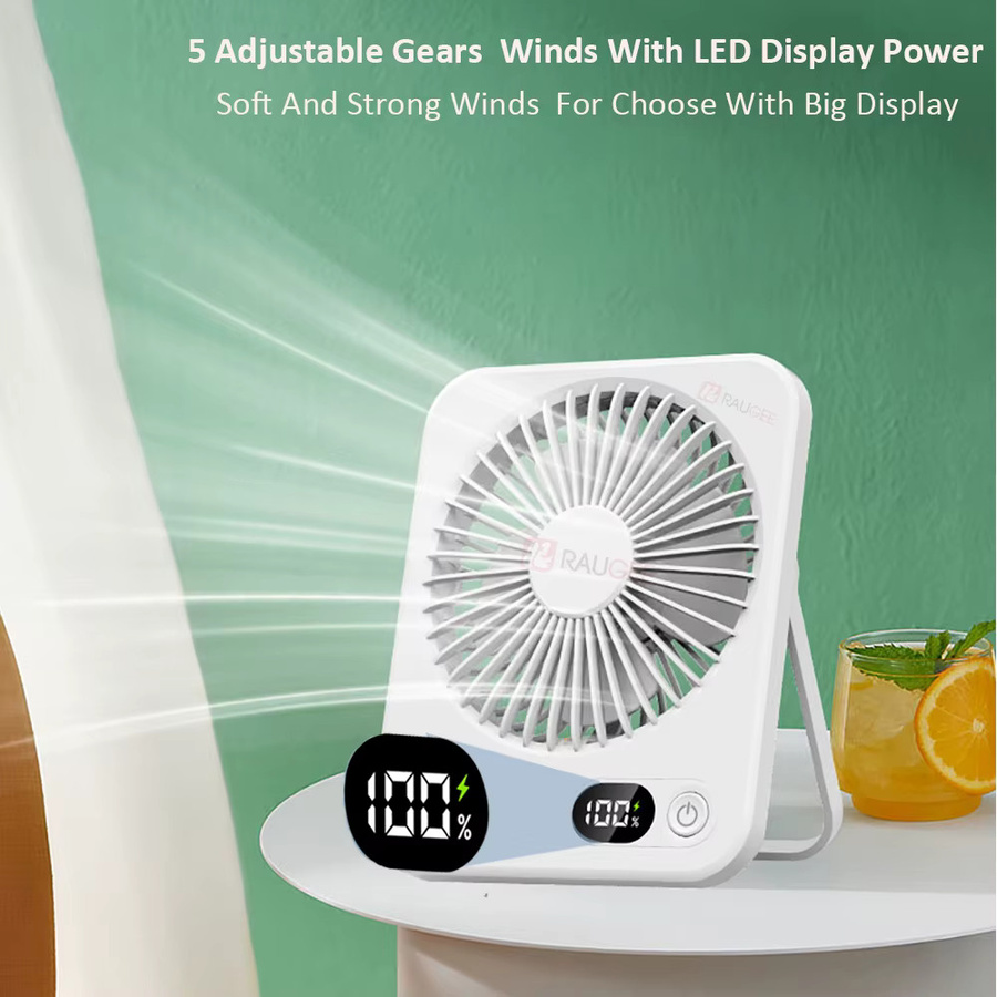 Tragbarer Mini-Ventilator von raugee, wiederaufladbarer USB-Tischventilator mit 5 Geschwindigkeitsstufen für Schreibtisch oder Wandmontage, erhältlich in Beige oder Weiß - Bild 3