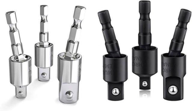 3er Set JUSTINLAU Universal Adapter Set für elektrische Bohrer und Akkuschrauber, 360 Grad Drehung, Sechskant auf Vierkant Adapter, Schwarz - Bild 1