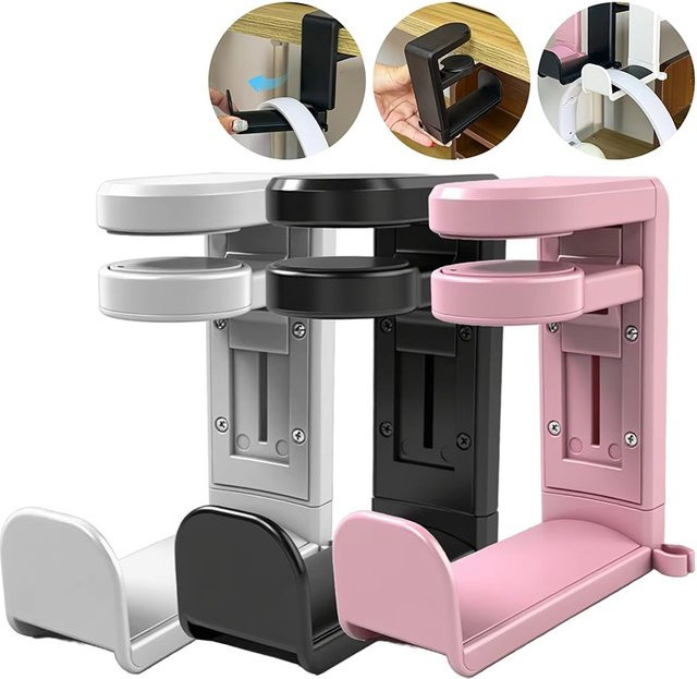 VORTNGLE Kopfhörerhalter für den Schreibtisch mit 360 Grad Drehung, Desktop-Organizer ohne Bohren, in Schwarz oder Pink - Bild 1