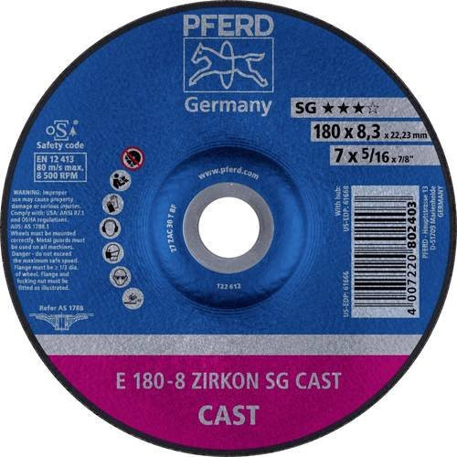 PFERD ZIRKON SGP CAST Schruppscheibe für Guss, Durchmesser: 180 mm, Bohrungs-Ø: 22,23 mm, Farbe: Grau/Blau - Bild 1