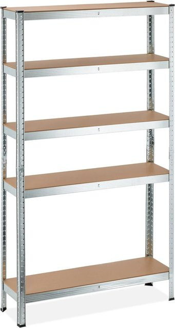 Relaxdays Schwerlastregal aus verzinktem Stahl und MDF in Braun-Silber, höhenverstellbar, B/T/H: 100 x 30 x 180 cm - Bild 1