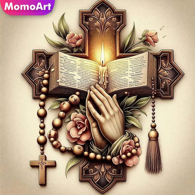 Momoart Kreuz Diamant Mosaik DIY Kerzen-Set mit floralem Acryl-Design, Rund, Mehrfarbig - Bild 1