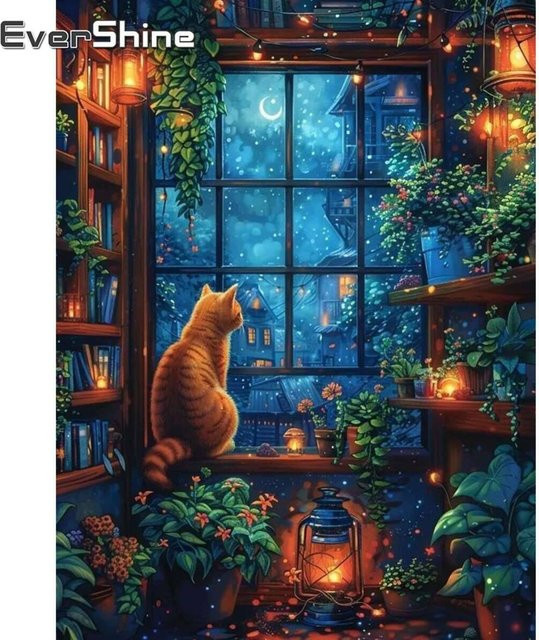 Evershine DIY Diamantmalerei Katze als Mosaik-Set mit Full Round Steinen zur Dekoration - Bild 1
