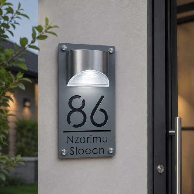 Personalisiertes modernes LED Solar Außenleuchten-Hausnummernschild aus lasergraviertem Acryl als Wandschild für den Garten - Bild 1